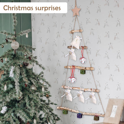 GWHOLE Christmas Decoration Hangers Christmas Wooden Branch Ladder Photo Display Hanger Wall Decoration for Decor Hanging with Star Topper
