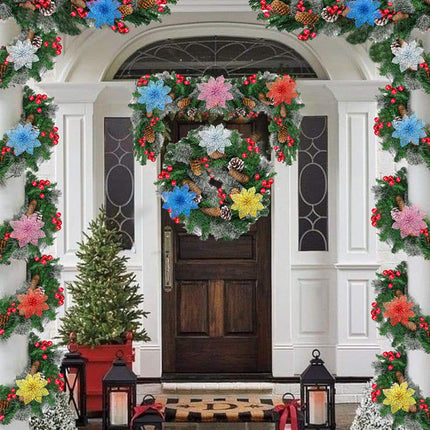 TURNMEON 24 Pack 6 Inch Pink Christmas Glitter Poinsettia Artificial Silk Flowers Picks Christmas Tree Ornaments for Pink Christmas Tree Wreaths Garland Holiday Decoration (Pink)