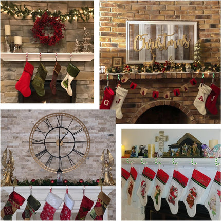 Christmas Stocking Holder for Mantle - Set of 4 Adjustable Xmas Stocking Hangers for Fireplace, Metal Weighted Mantle Garland Clips Hook for Extra Thick/Large/Flat/Square/Brick/Wood Mantle