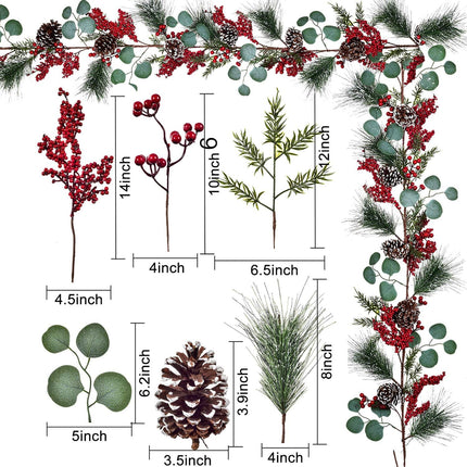 Artiflr 6Ft Berry Christmas Garland with Berries Pine Cones Spruce Eucalyptus Leaves Winter Pine Cones Garland for Holiday Season Mantel Fireplace Table Runner Centerpiece Decor