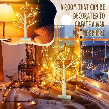 Macarrie 8 Pcs Christmas Tree Decorations 18 Inch Lighted Birch Tabletop Tree LED Winter Decor Small Artificial Light up DIY Women Wedding Battery Powered or USB Twinkling Fairy Branch(White)