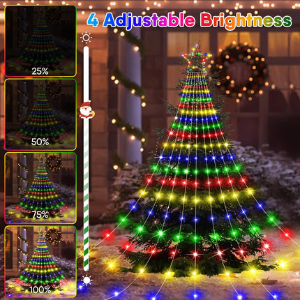 Christmas Decorations Lights 696 LED 24FT Christmas Lights Outdoor with 9 Strands Waterfall Lights 8 Modes IP65 Waterproof for Xmas Yard Garden Holiday Wedding Party