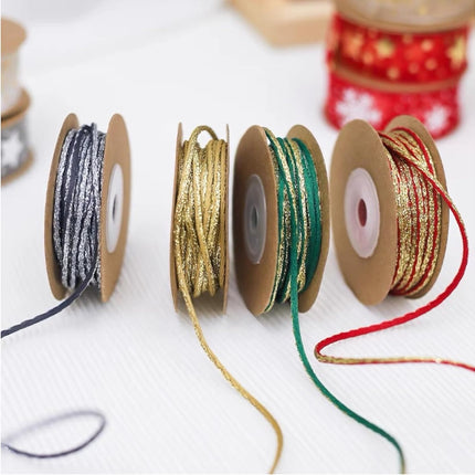 4 roll Christmas Ribbon 2mm Width Xmas Tree Trim Garland Rope Wrapping Ribbon for Craft Projects Party Wedding Home Decorations (Metallic Glitter Rope)