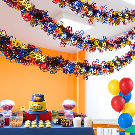 Dog Paw Tinsel Garland, 26.24 FT Gold Red and Blue Dog Paw Metallic Tinsel Twist Garland Shiny Hanging Decoration for Birthday Wedding Christmas Pride Month Parade Floats Home Indoor Outdoor