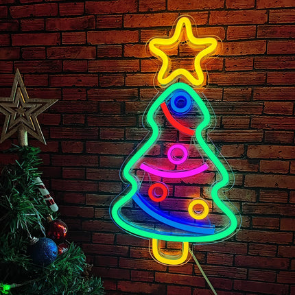 Christmas Tree Neon Sign, Xmas Trees LED Neon Signs for Wall Decor Art, USB Powered Acrylic Neon Lights for Bedroom Kids' Room Home Decoration Man Cave Birthday Bar Wedding Party Decorations