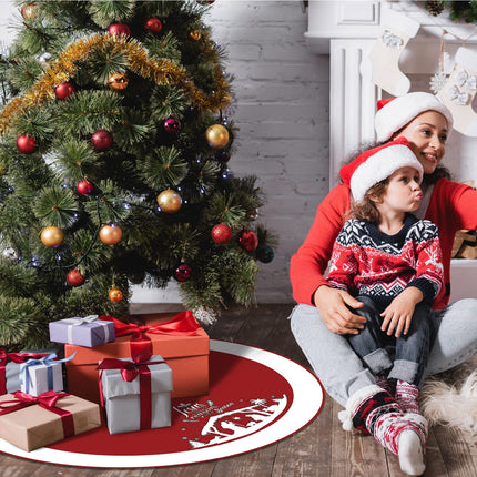48 Inch Christmas Tree Skirt Nativity Scene Holy Family Xmas Tree Mat Jesus is The Reason for The Season Tree Skirt Pad Double Layer Round Tree Skirt for Christmas Holiday Jesus Party Decor (Red)
