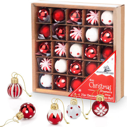 1 Inch Mini Red & White Peppermint Glass Ball Christmas Ornaments Set of 25 Balls Miniature Christmas Tree Ornaments Rustic Christmas Decorations Mini Christmas Tree Decorations for Small Trees