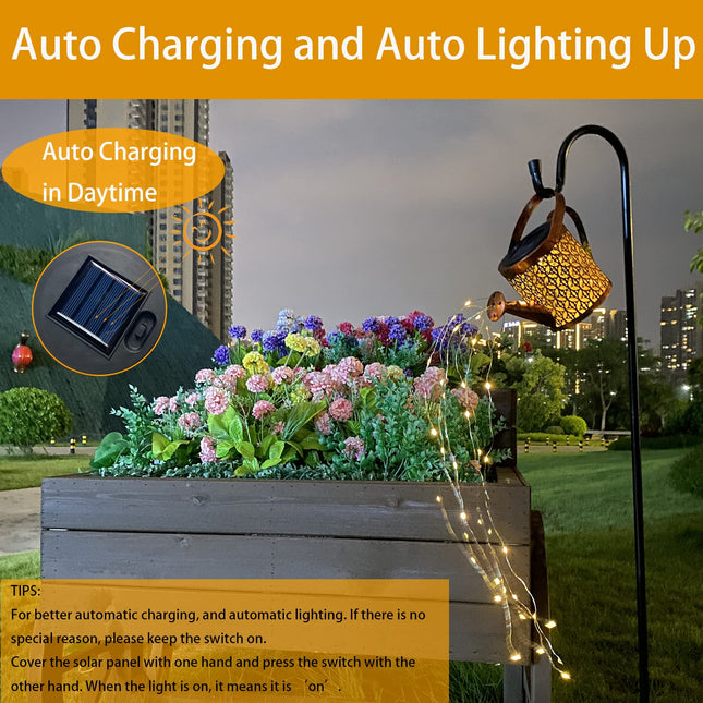 Solar Lanterns Outdoor Waterproof,Metal Watering Can Garden Decor,Hanging Solar Path Lights Yard Art,Outside Patio Decorations Gardening Birthday s for Mom Grandma Women,with Hook,Large