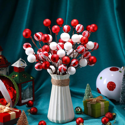 Blosssound 12Pcs 14inch Christmas Glitter Berries Stems Glitter Ball Picks Ornaments for Christmas Tree Vases Tall DIY Christmas Glitter Ball Stems for Xmas Party Wedding Holiday (Candy)(Candy)