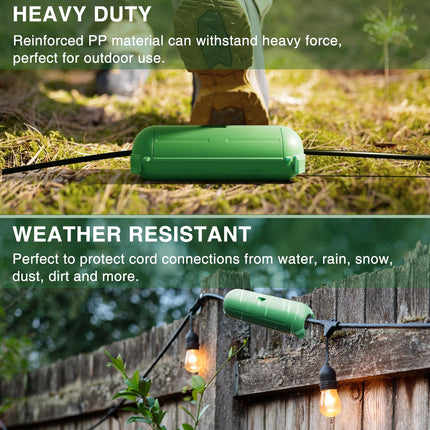 [9 Pack] Outdoor Extension Cord Safety Cover, IP44 Waterproof Connection Protector, Weatherproof Electrical Box for Outdoor Plug, Outlet, Holiday Light, Halloween and Christmas Decorations, Green
