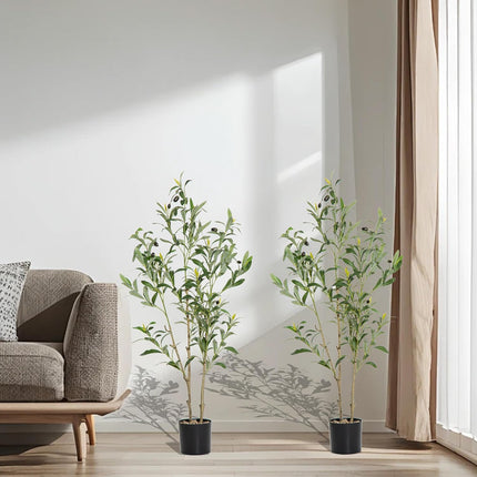 Artificial Olive Tree 3.2ft Tall with Natural Wood Trunk and Lifelike Fruits,Artificial Tree Faux Silk Plant for Home Office Decor Indoor Faux Tree-Set of 2