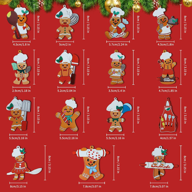 30Pcs Gingerbread Christmas Decorations, Wooden Cooking Gingerbread Ornaments Set Hanging Decor for Christmas Tree Wreath Kitchen Home Party Decorations