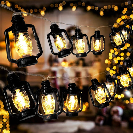 AceList 20 LED Black Lantern String Lights Mini Kerosene Lamp for Indoor Outdoor Patio Garden Holiday Home Ramadan Wedding Party Christmas Tree Year Decorations(Warm White Light)