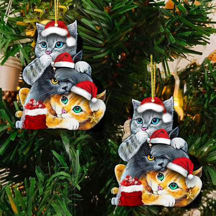 DECORLUXES Set 2 Christmas Ornaments 3.1" -3 Cute Cat Christmas, Xmas Acrylic Ornaments, Christmas Tree Hanging, Tree Topper Ornaments - Christmas Tree Decoration Ornament