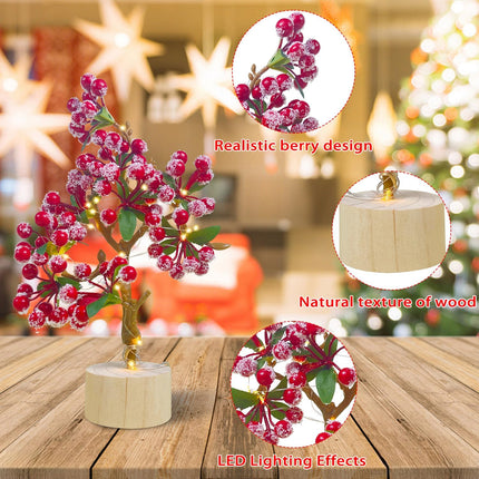 12" Tabletop Mini Christmas Red Berries Tree with Light, Artificial Small Christmas Berry Tree for Xmas Decorations Home Decor (Red)