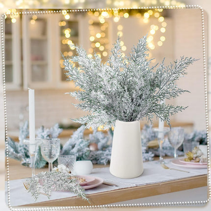 60 Pcs Christmas Artificial Faux Cedar Branches 12.6 Inch Artificial Green Cedar Sprigs Artificial Pine Branches Faux Cedar Garland Christmas Picks for Xmas Holiday Wedding Home Wreath (Snowy)