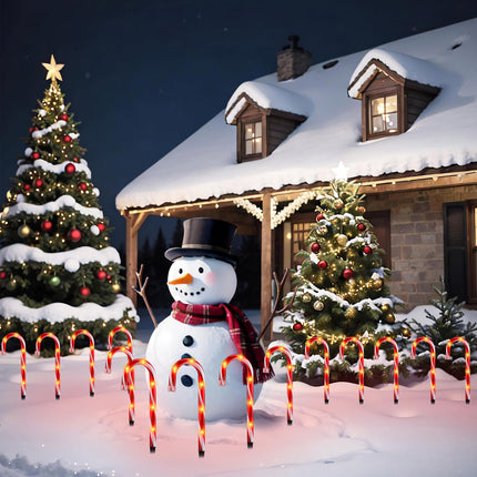 Candy Cane Lights - 10 Pack Candy Cane Pathway Lights, 10" Christmas Candy Cane Lights Red, Outdoor Candy Cane Christmas Decor for Walkway, Driveway, Sidewalk, Garden, Xmas Path Stake Lights Markers