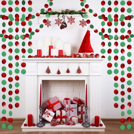 Marspark 8 Pack Christmas Red Green Circle Dot Paper Garland Kit Hanging Streamer Decorations Christmas Bunting Flag Banners for Holiday Birthday Party Decor, 105 Feet in Total