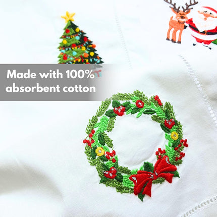 Embroidered Cotton Table Napkin, Cloth Napkins Set of 4 18"x18" Mix Snowman & Laurel Wreath Christmas Napkin, Dining Room, Napkins Cloth Machine Washable, Christmas Napkins, Great Present Ideas