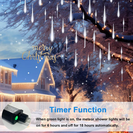 Aluan Christmas Lights Outdoor Meteor Shower Lights White 16 Inch 10 Tubes 360 LED Falling Rain Lights Waterproof Snowfall Dripping Icicle Lights for Xmas Tree Holiday Decoration Yard Porch Patio