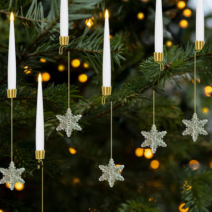 Flameless Taper Candles for Christmas Tree Decorations, Battery Operated Christmas Candles with Remote, 12 Pack Flickering LED Candles with Clear Snowflake Hooks for Xmas Tree Decoration