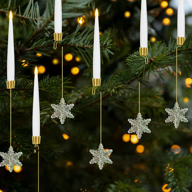 Flameless Taper Candles for Christmas Tree Decorations, Battery Operated Christmas Candles with Remote, 12 Pack Flickering LED Candles with Clear Snowflake Hooks for Xmas Tree Decoration