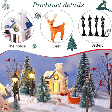 Namalu 34 Pieces Christmas Village Houses Set, Mini Christmas Trees Christmas Accessories Set Santa Snowman Street Lamps for Christmas Village Miniature Town Home Table Top Decoration(Cute Style)