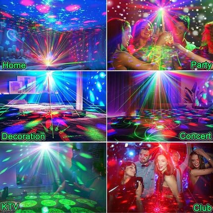 Party Light Disco Ball Lights,4 in 1Dj Strobe Light Stage Rave Light Dance Light Projector Effect Sound Activated with Remote Control for Karaoke Parties Club Dance Wedding Christmas Halloween