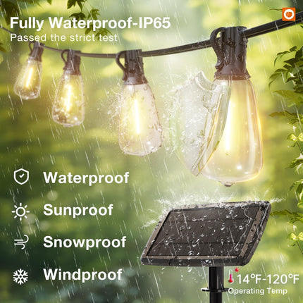 addlon 54(48+6) FT Solar String Lights Waterproof,Patio Lights Solar Powered with Remote& USB Port 24+2 LED Shatterproof Bulbs 3 Lighting Modes Outdoor Lights for Camping Backyard Garden
