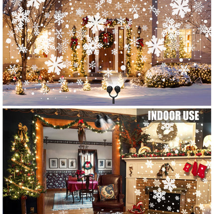 Christmas Projector Light, Double Head Snowflake Projection Lights Indoor, IP65 Waterproof Outdoor LED Snowfall Lights Decorations for Xmas, Party, Wedding, Holiday Decor