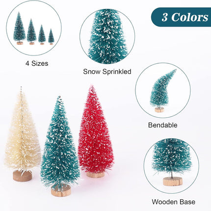 30 Pcs Bottle Brush Trees Christmas Decorations Indoor, Red Blue Yellow Miniature Christmas Tree, Mini Christmas Tree with 4Sizes for Christmas Decor
