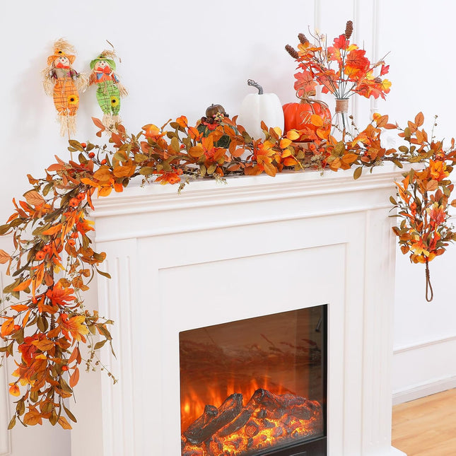 XunYee 2 Pcs 6 ft Fall Eucalyptus Leaves Garland Autumn Door Garlands Harvest Eucalyptus for Front Door Thanksgiving Fall Garlands Farmhouse Outdoor Table Wedding Decor