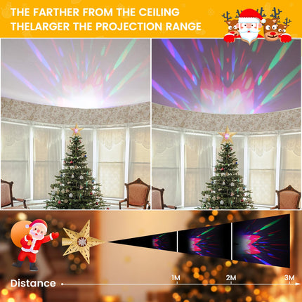 Quntis Christmas Tree Topper Star with 3D Rotating Projection, Star Topper Lighted for Christmas Tree with Lights, Perfect Indoor Holiday Decor, Xmas Tree Star Projector, Gold