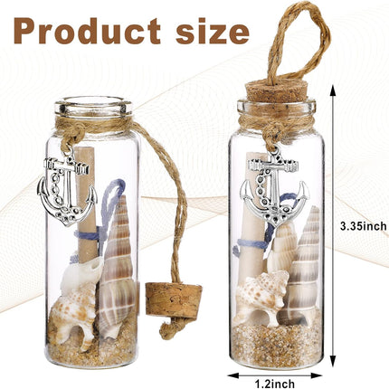 Qunclay 6 Pcs Christmas Coastal Beach Ornaments Glass Bottle Nautical Christmas Beach Decorations Ocean Message Bottle Hanging Ornaments with Seashell for Xmas Wedding Baby Shower Party Favors