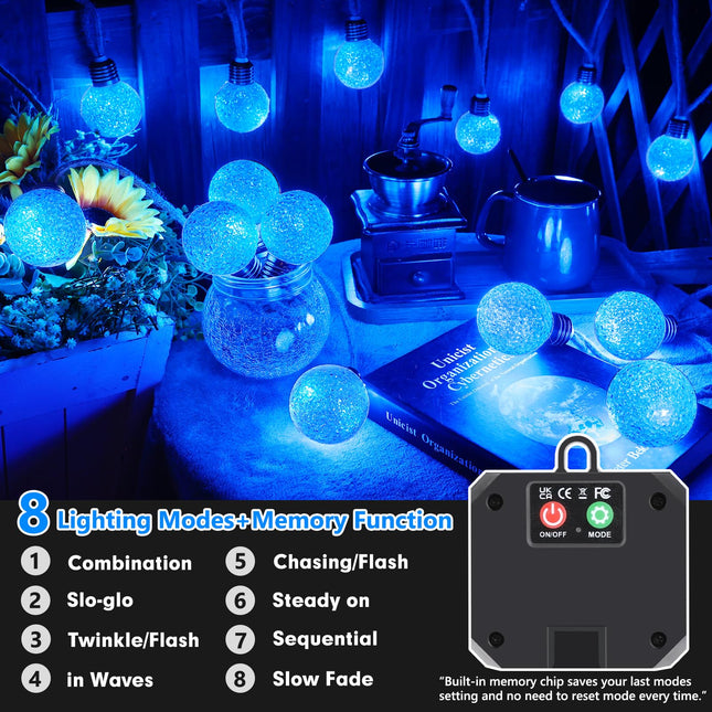 Toodour Solar Christmas String Lights Outdoor, 26Ft Vintage Rope Hemp Solar Outdoor Lights with 16 Bulbs, 8 Mode Blue Christmas Tree Lights for Outside Fence Garden Balcony Outdoor Xmas Decor