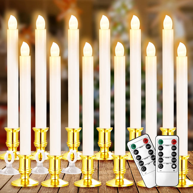 YAUNGEL Window Candles, 12 Pack LED Battery Operated Christmas Candles for Windows with Remote Timer Electric Candle Lights with Removable Candle Holders Suction Cups for Christmas Decorations