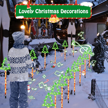Yinhua 8 Pack Christmas Pathway Lights Outdoor with 4 Christmas Theme Music, Waterproof LED Christmas Tree Candy Lights with Stakes, Christmas Decorations Outdoor for Yard Patio Walkway Garden Decor
