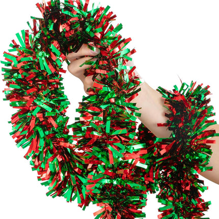 33FT Christmas Tinsel Garland Red Green Metallic Tinsel Twist Garland Hanging Foil Garland for Xmas Tree Decoration Wedding Party Supplies (Red Green)