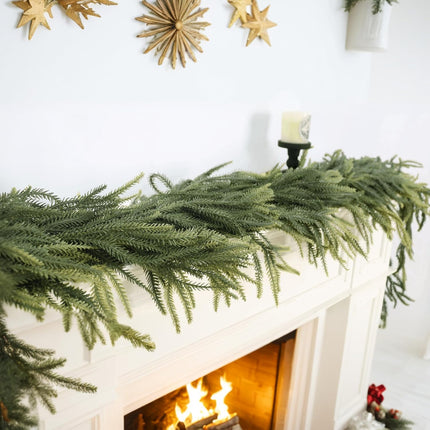 6ft Norfolk Pine Garlands, Real Touch Winter Pine Garland, Artificial Nature Touch Greenery Garland for Table,Mantle, Wall, Indoor, Outdoor Christmas Decorations
