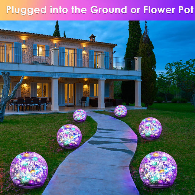 Solar Garden Lights, 2 Pack 80 LED Multicolor Cracked Glass Solar Outdoor Lights Decorative, d Waterproof Ball Lights for Yard Pathway Patio Lawn Christmas Outside Decor, 5.9"