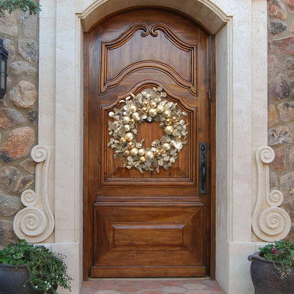 TEMPUS 20" Christmas Ball Wreath Golden Ornament Wreath Decoration for Christmas Festival Celebration Front Door Home Party Decors Shatterproof Hanging Ornament Wreath