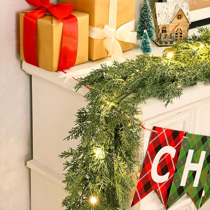 Dolicer 2 Pack 5.7 Ft Christmas Cedar Garland - Christmas Garland with 40 Led Lights Strings, Garlands for Decoration Christmas, Pine Garland for Winter Table Mantle Wall Room Outdoor Indoor Decor