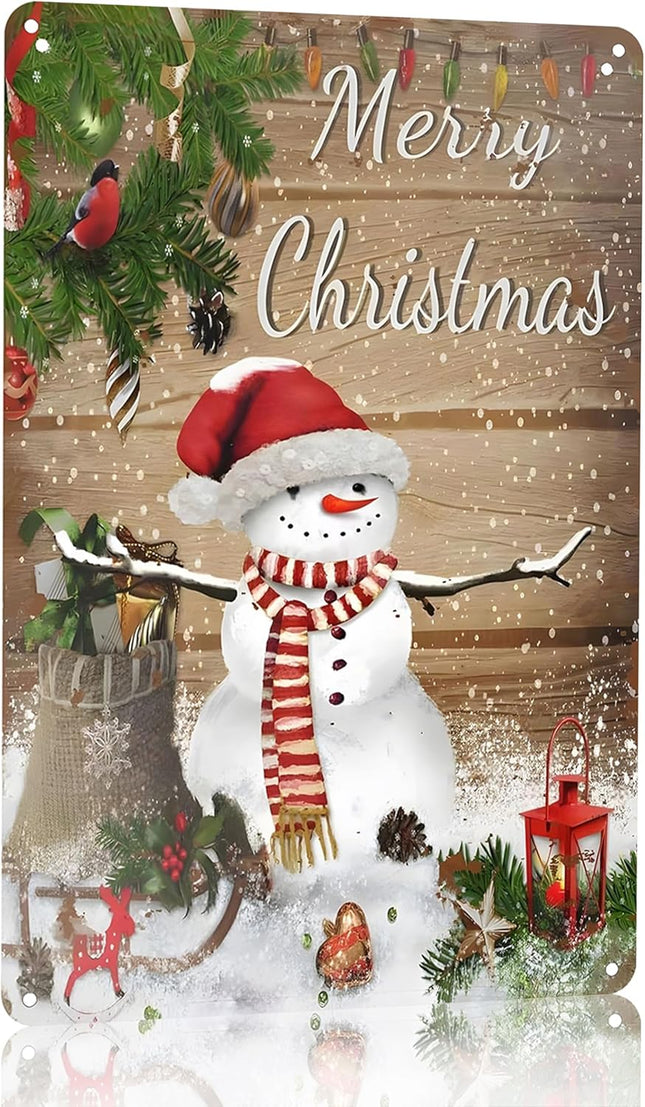 Artlunar Vintage Christmas Decor Rustic Snowman Merry Christmas Tin Sign for Home Farmhouse Kicthen Cafe Bar Wall Decor 8 x 12 Inch (3253)
