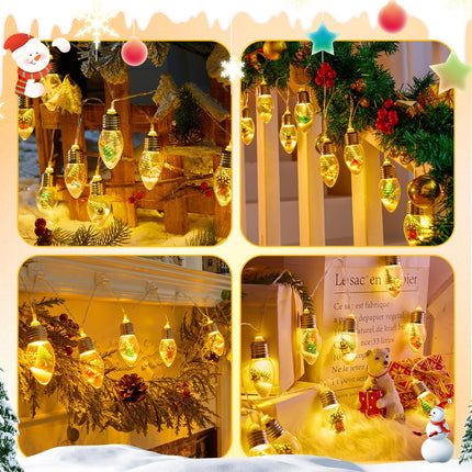 Brightown Christmas Lights Indoor, 7.5Ft Christmas Snow Globe Lights with Tree & Snow & Cute Ornaments,Battery Powered String Lights for Tree Garland Party Christmas Decor