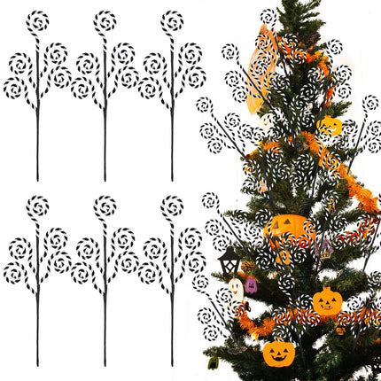 6 Pcs Christmas Tree Picks Sandworm Decor 16'' Black/White Christmas Ornament Xmas Tree Topper Lollipop Stick Candy Cane Christmas Plush Tree Decor Xmas Curly Branches for Vase Wreath Home DIY Craft