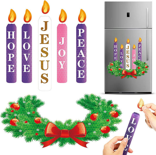 Frienda 6 Pieces Advent Candle Magnet Advent Wreath for Advent Wreath and Candles Magnetic Advent Wreath for Christmas Refrigerator Decoration