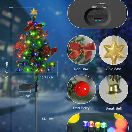 Solar Christmas Decorations Trees Lights Outdoor Waterproof, 40LED-Lights Solar Yard Decorative, Solar Stake Lights Xmas Tree Garden Decor with Constant & Flashing Modes for Pathway Lawn Patio, 2PCS