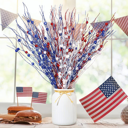 Giegxin 16 Pack Christmas Picks and Sprays, 17 Inches Christmas Berry Stem Branches for Christmas Tree Filler Decorations, Xmas Glittery Twigs Ornaments for Holiday Winter Decor(Red, Blue, White)