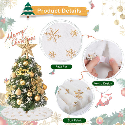 White Faux Fur Tree Skirt Gold Sequin Snowflakes Tree Skirts 24 Inches Mini Christmas Plush Tree Skirts Xmas Ornaments Decorations