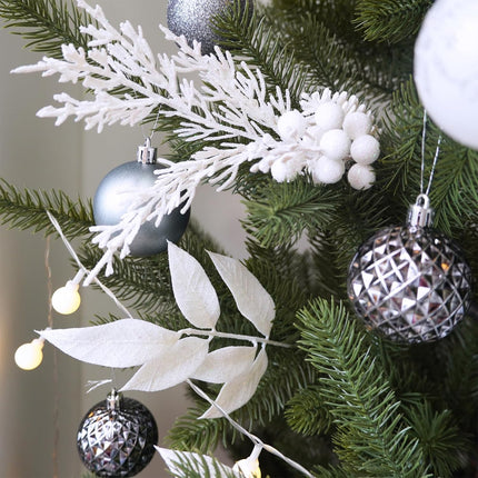 Winlyn 24 Pcs Christmas Artificial Leaf Sprays Pine Needles Pinecone Berries Stems White Glittered Christmas Decoration Picks 12.2"- 14.2" Tall White Christmas Tree Wreaths Wedding Holiday Centerpiece